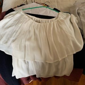 Cute Holding Horses White Off The Shoulder Ruffle Top